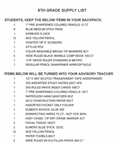 8th Grade List